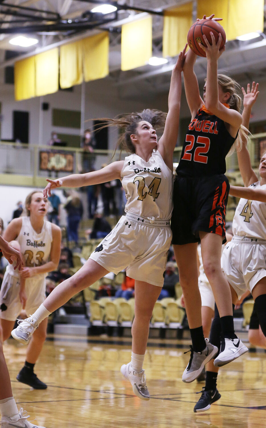 Cassidy Bessler attempts to the ball that was rebounded by Powell freshman